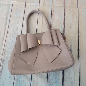 Grossi Womens Blush Pink Solid Double Bow Adjustable Strap Shoulder Satchel Bags